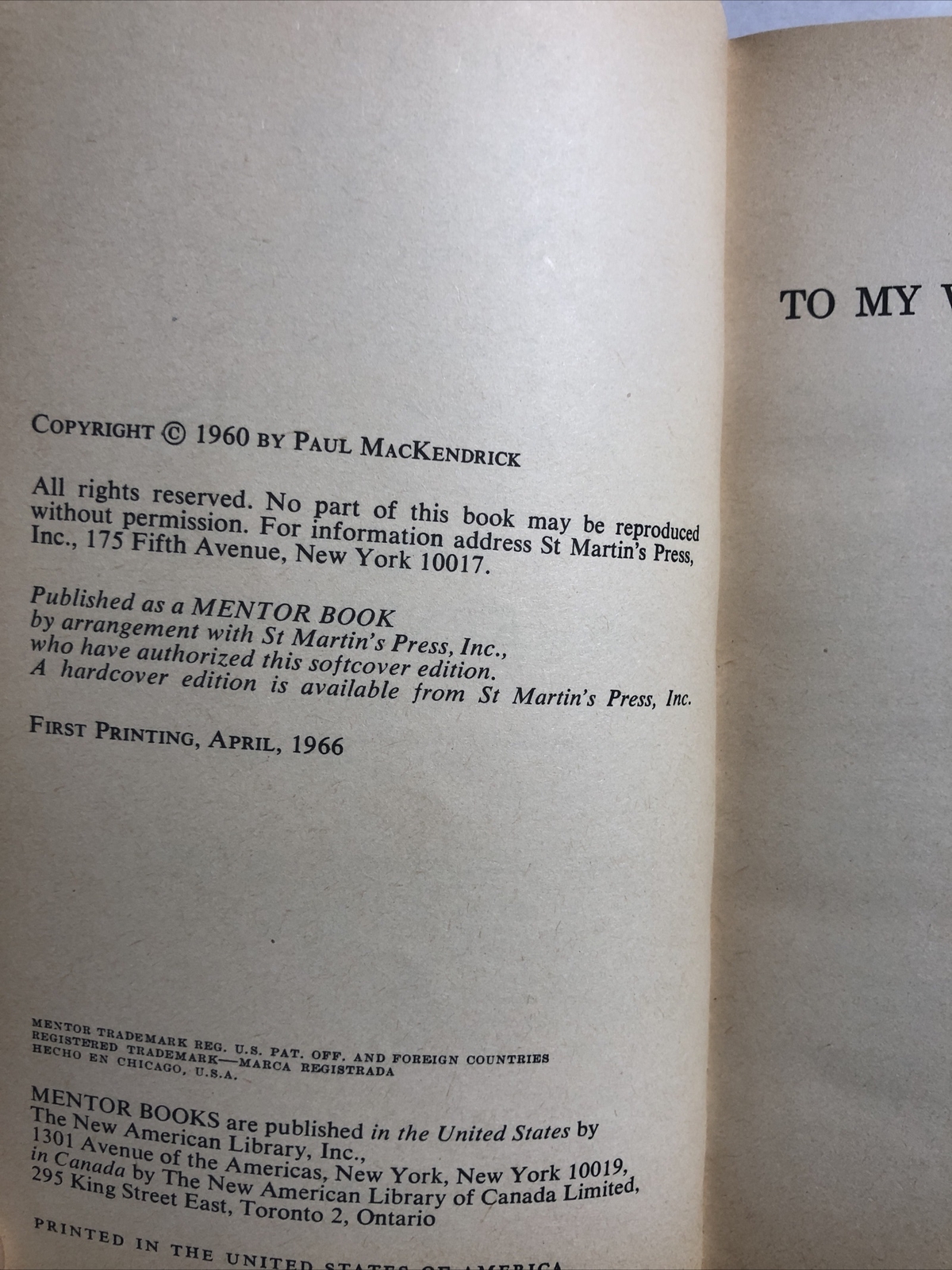 The Greek Stones Speak by Paul MacKendrick 1966 Mentor Paperback Book 430 Pages