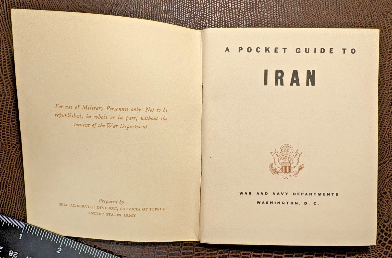 POCKET GUIDE TO IRAN, 1943, War and Navy Departments, Washington, DC pocket size
