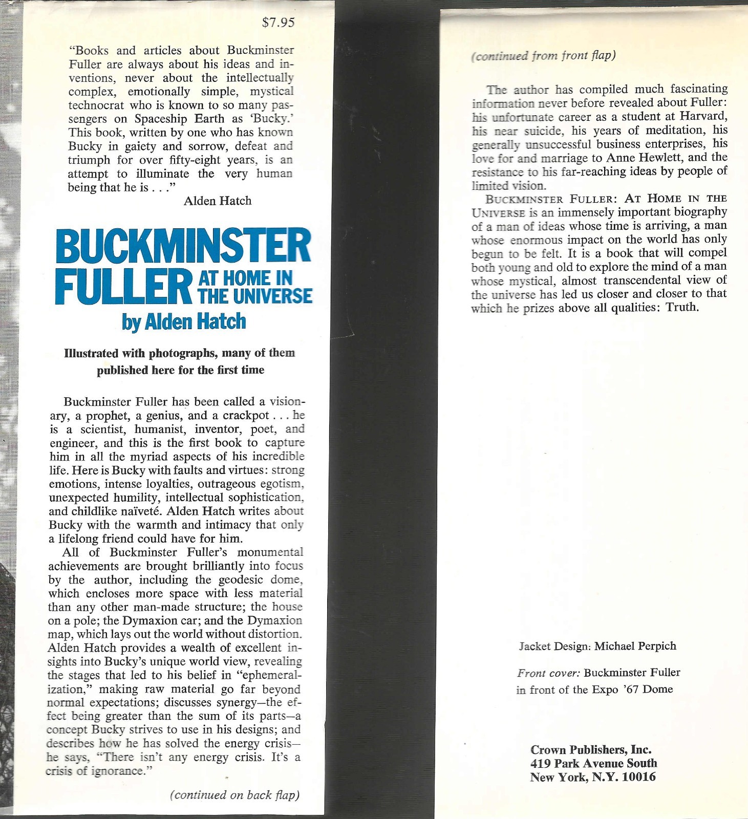 Buckminster Fuller At Home In The Universe By Alden Hatch HB 1974 Crown Pub.