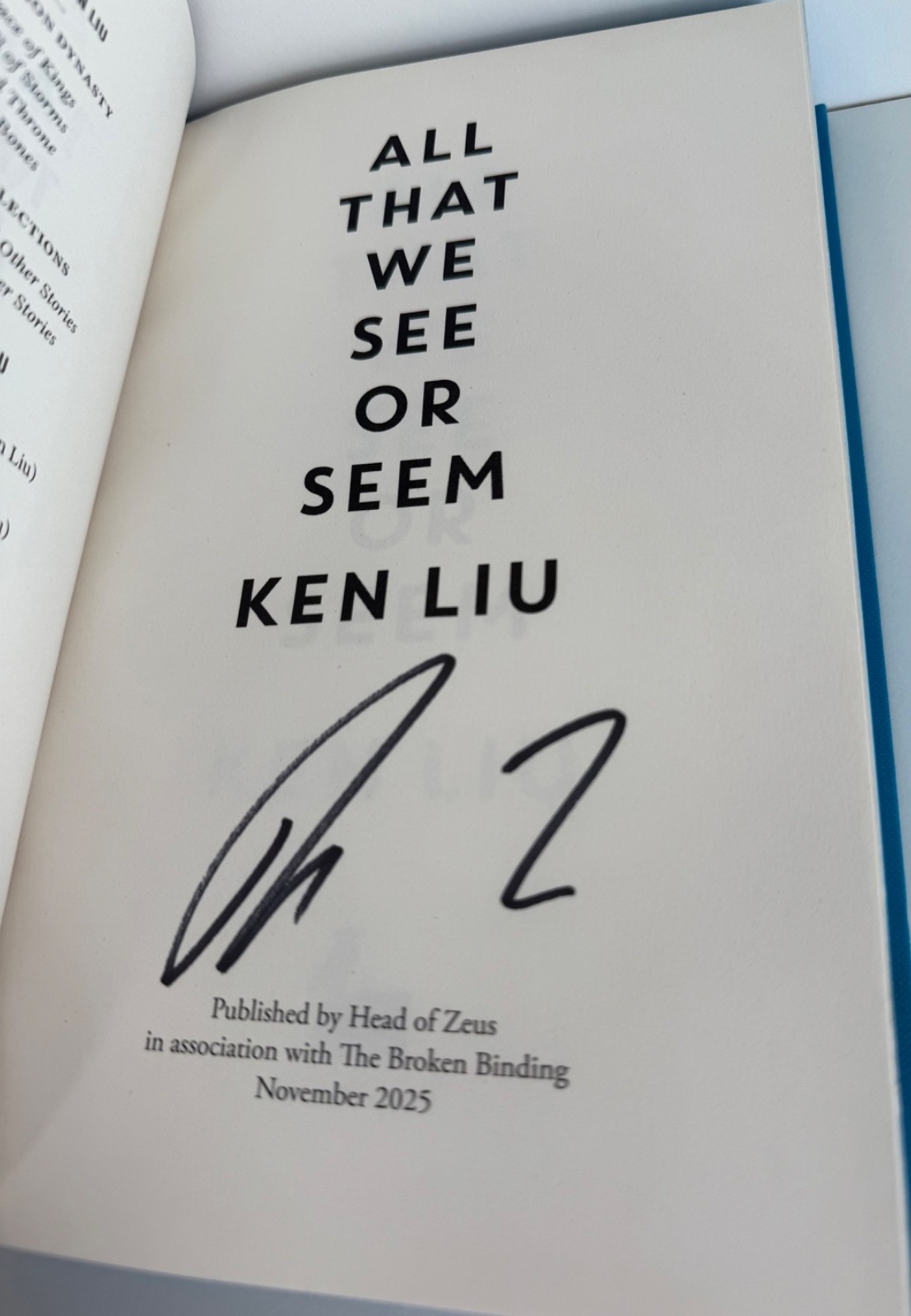 The Broken Binding SIGNED All That We See or Seem by Ken Lui Tbb