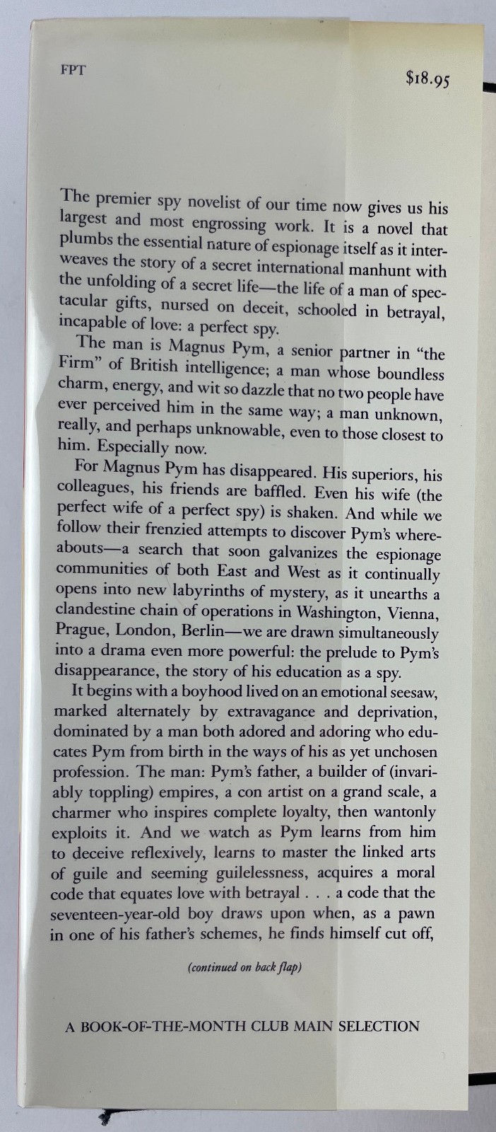A Perfect Spy, John Le Carré, 1986, 1st Edition Thus BCE, Spy Thriller, HCDJ