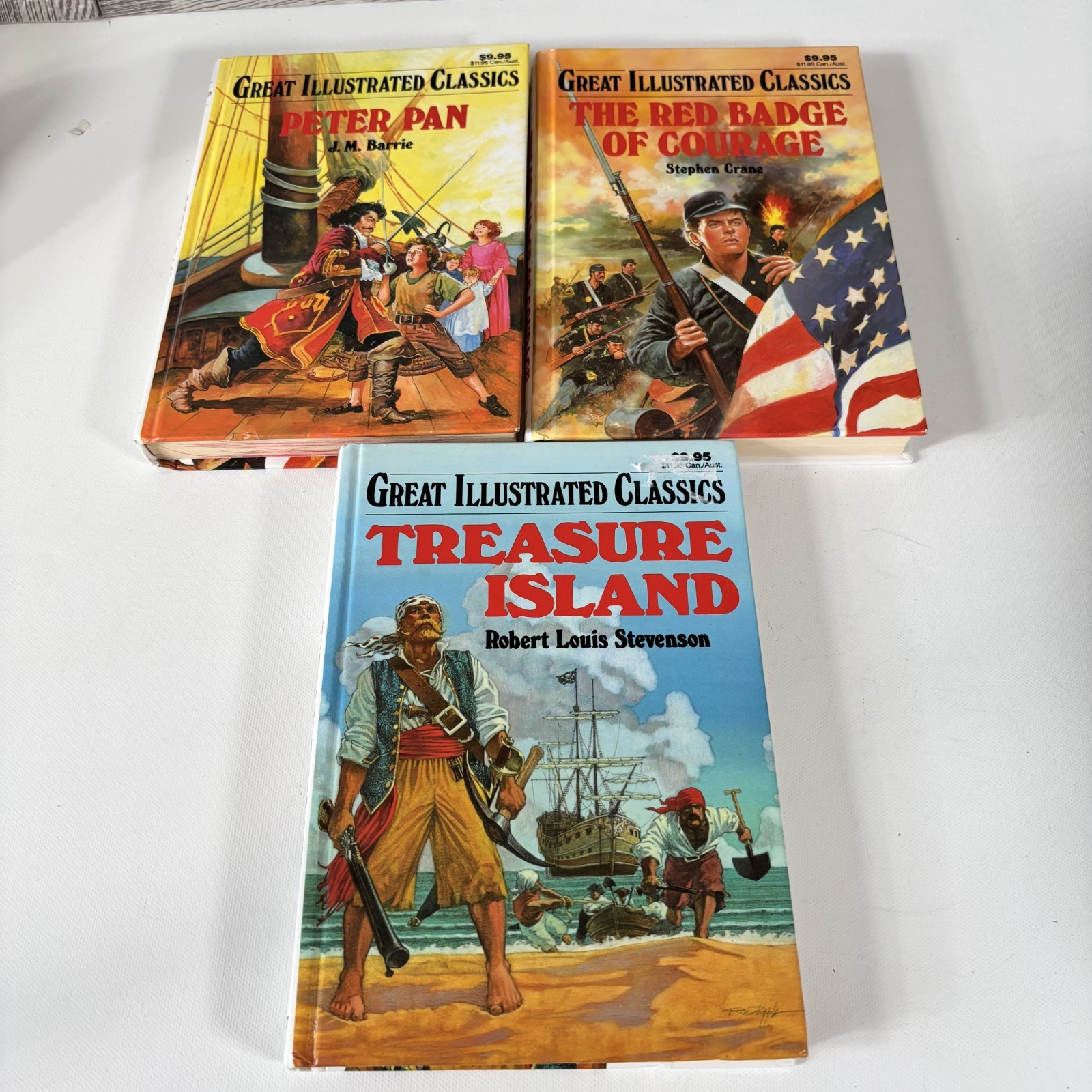 Great Illustrated Classics Lot · Peter Pan · Red Badge of Courage · Treasure Isl