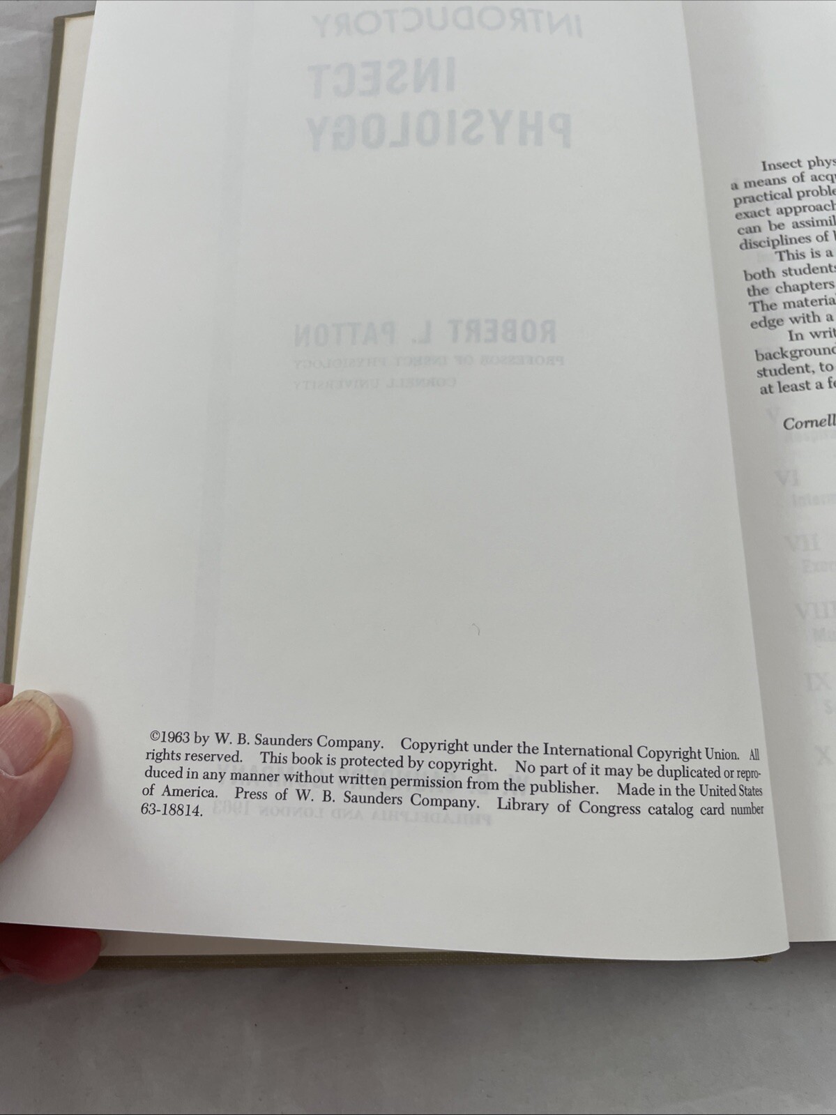 INTRODUCTORY INSECT PHYSIOLOGY, 1963, 245 PAGES. By Robert L. Patton – Hardcover