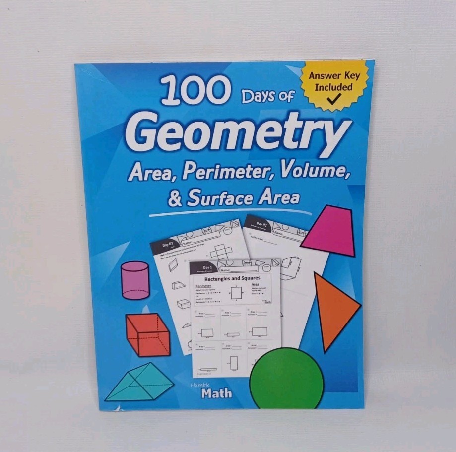 100 Days Of Geometry Area, Perimeter, Volume, & Surface Area Book by Humble Math