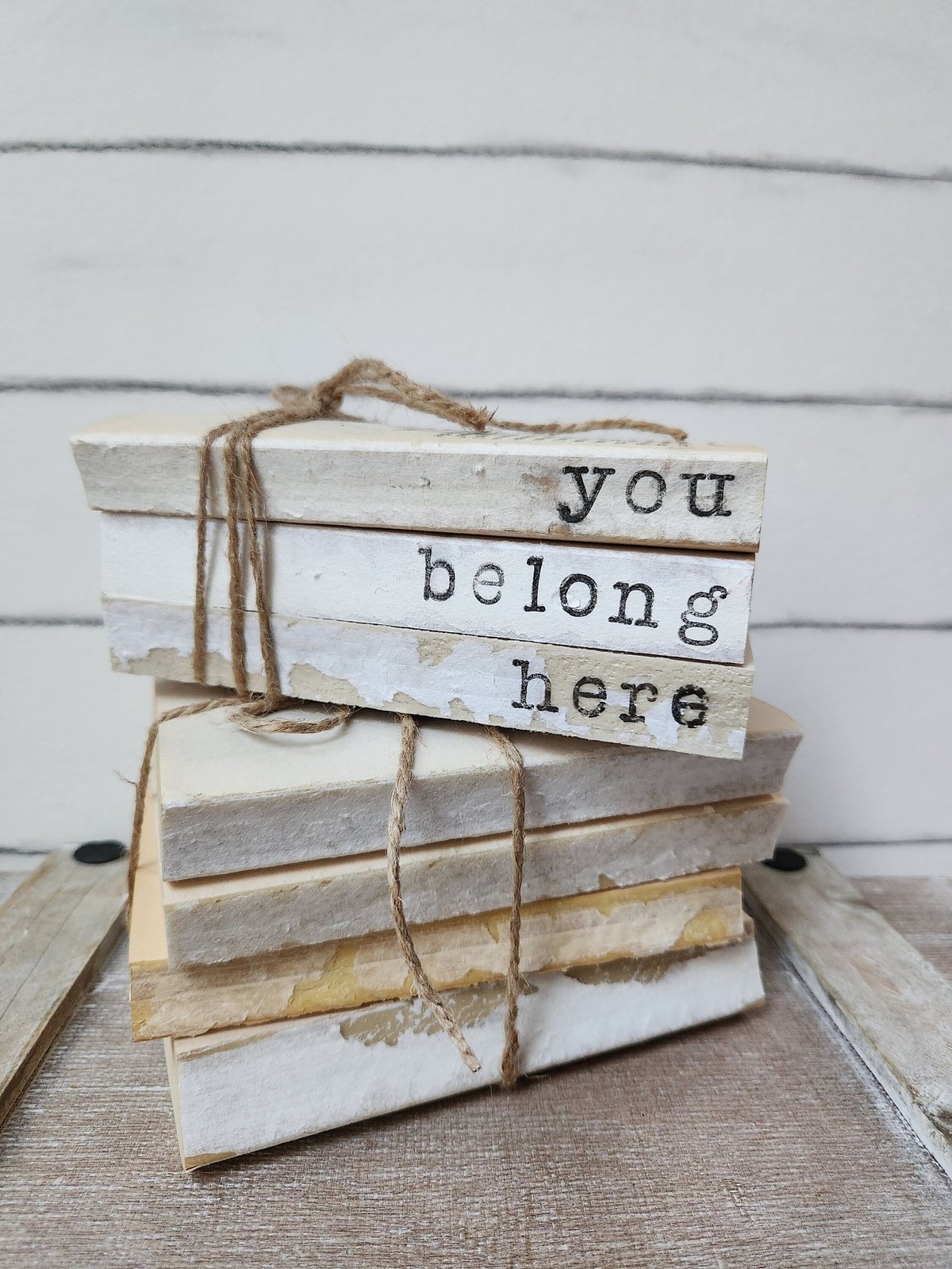 “You Belong Here” Stamped Decorative 3 Book Stack- Farmhouse Tiered Tray Decor