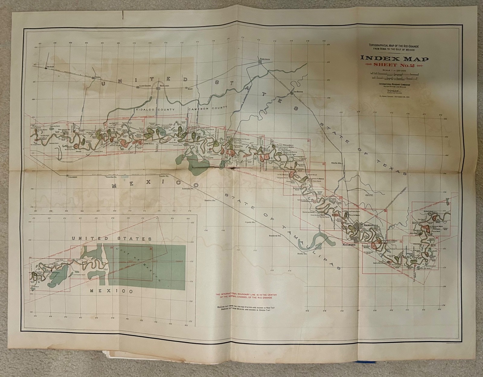 1911 Rio Grande Topographical Map – Roma to the Gulf of Mexico (America)