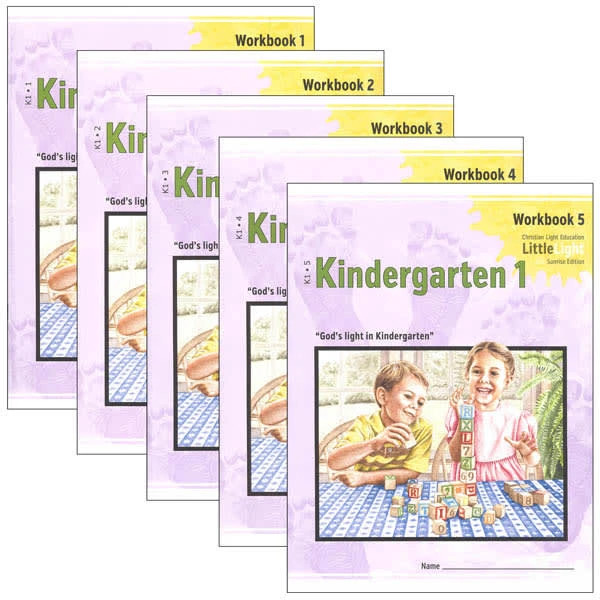 Kindergarten 1 Light Unit Set -5 Workbooks Christian Light Education Sunrise CLE
