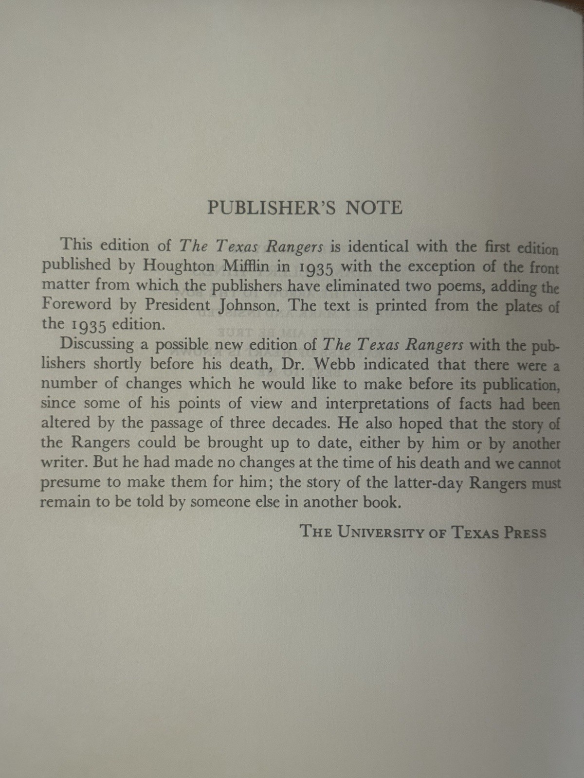 The Texas Rangers A Century of Frontier Defense Walter Prescott Webb HC DJ