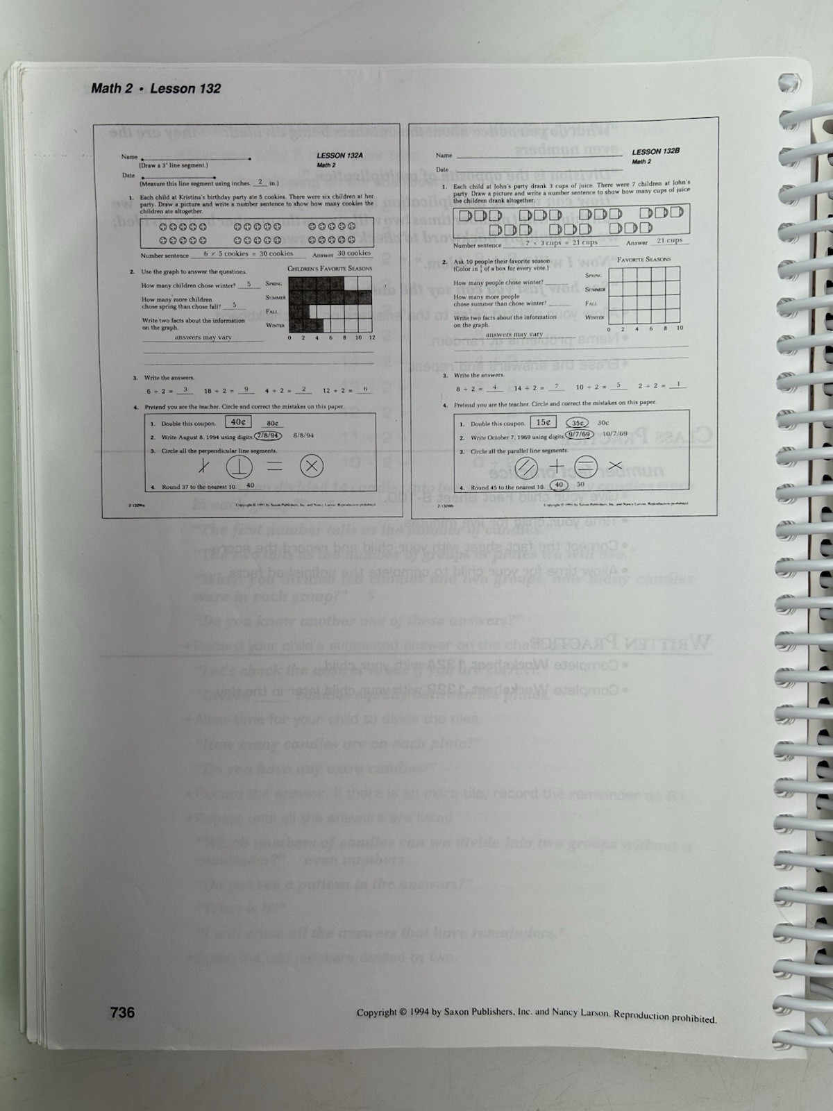 Saxon Math 2 Teachers Book Student Workbook Part One Two Home School Curriculum