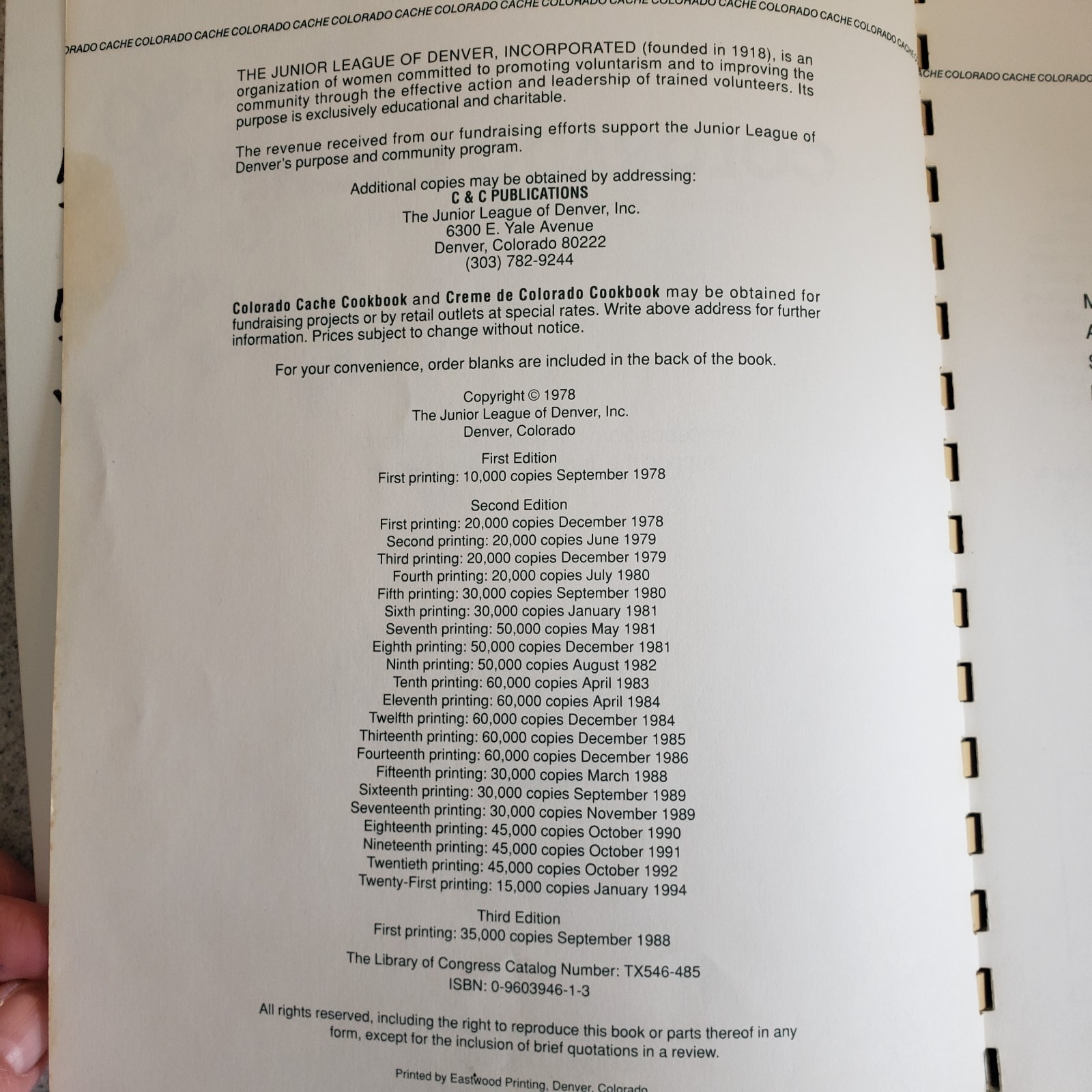 Colorado Cache Cookbook 430 Pages Great Book