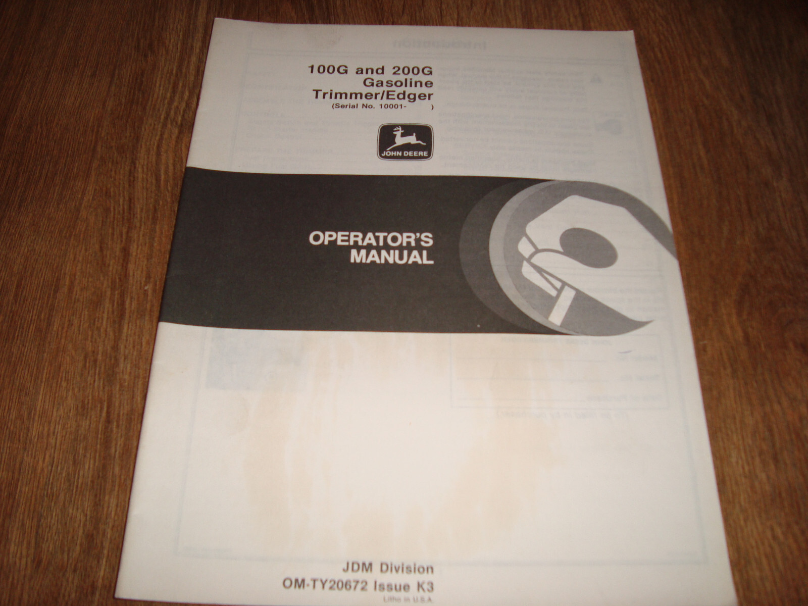 John Deere Operators Manual 100G 200G Gasoline Trimmer Edger OM-TY20672 Issue K3