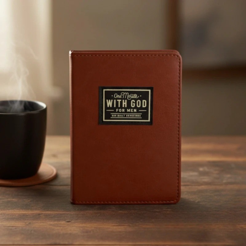 One-Minute with God for Men 365 Devotions, Brown Faux Leather Flexcove Books-USA