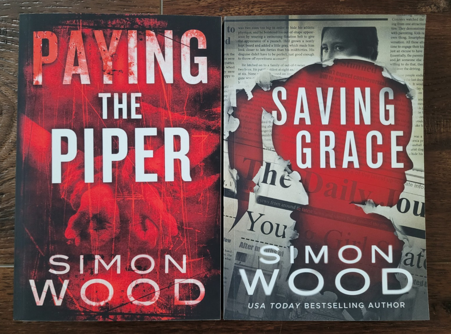 Autographed! PAYING THE PIPER & SAVING GRACE by Simon Wood (Trade Paperback/New)