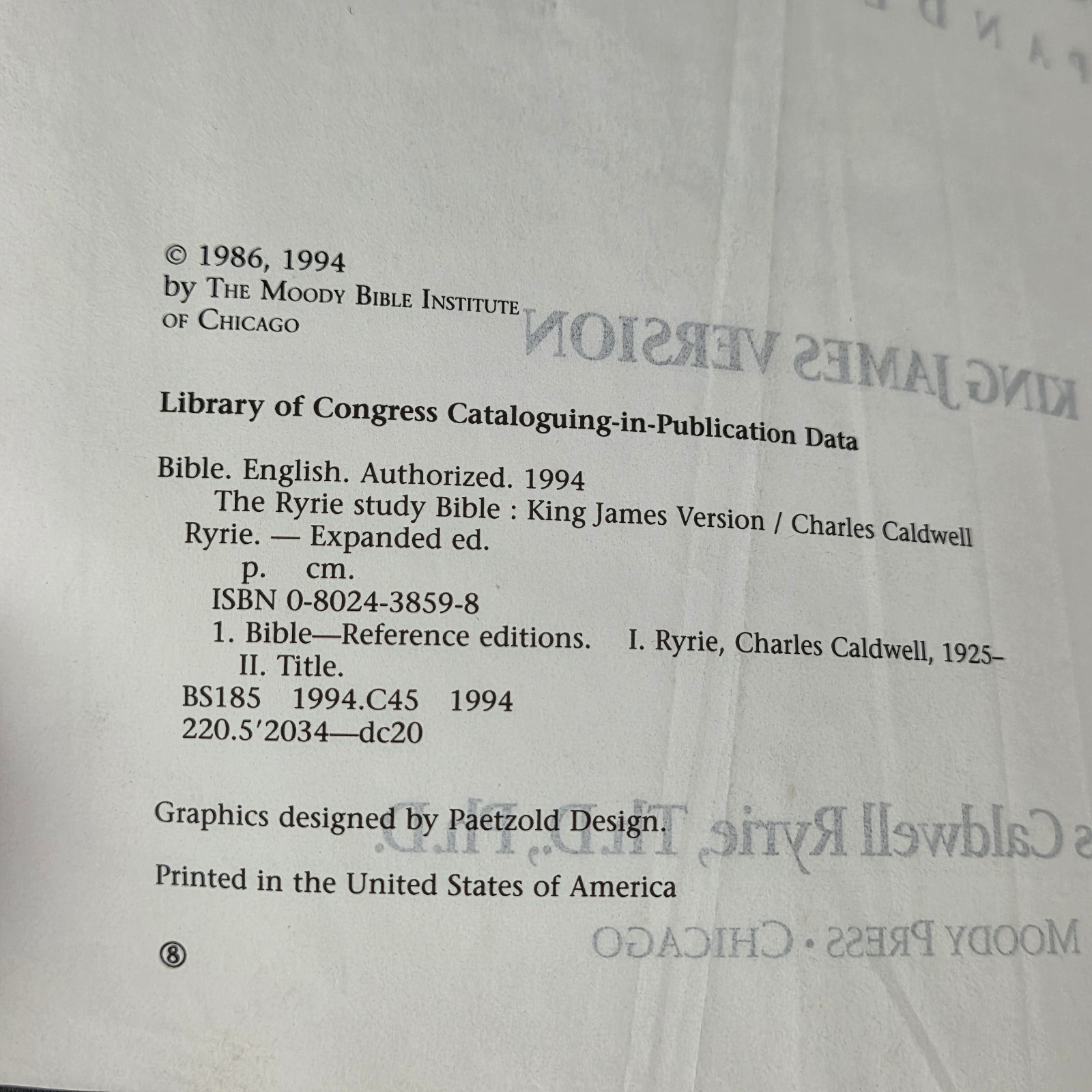 1994 Ryrie KJV Expanded Edition Study Bible Red Letter Moody Black Softcover