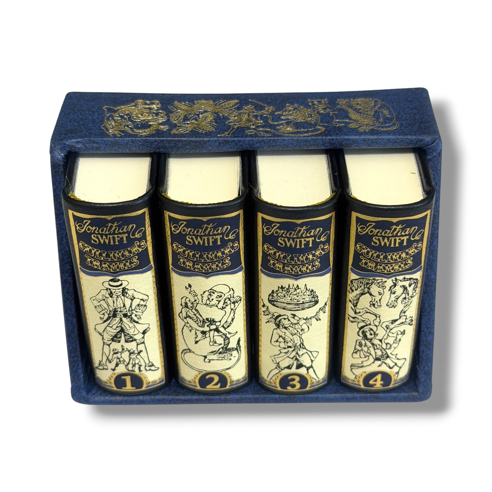 Gulliver’s Travels – Jonathan Swift Miniature Leather Books 4-Vol set w/slipcase