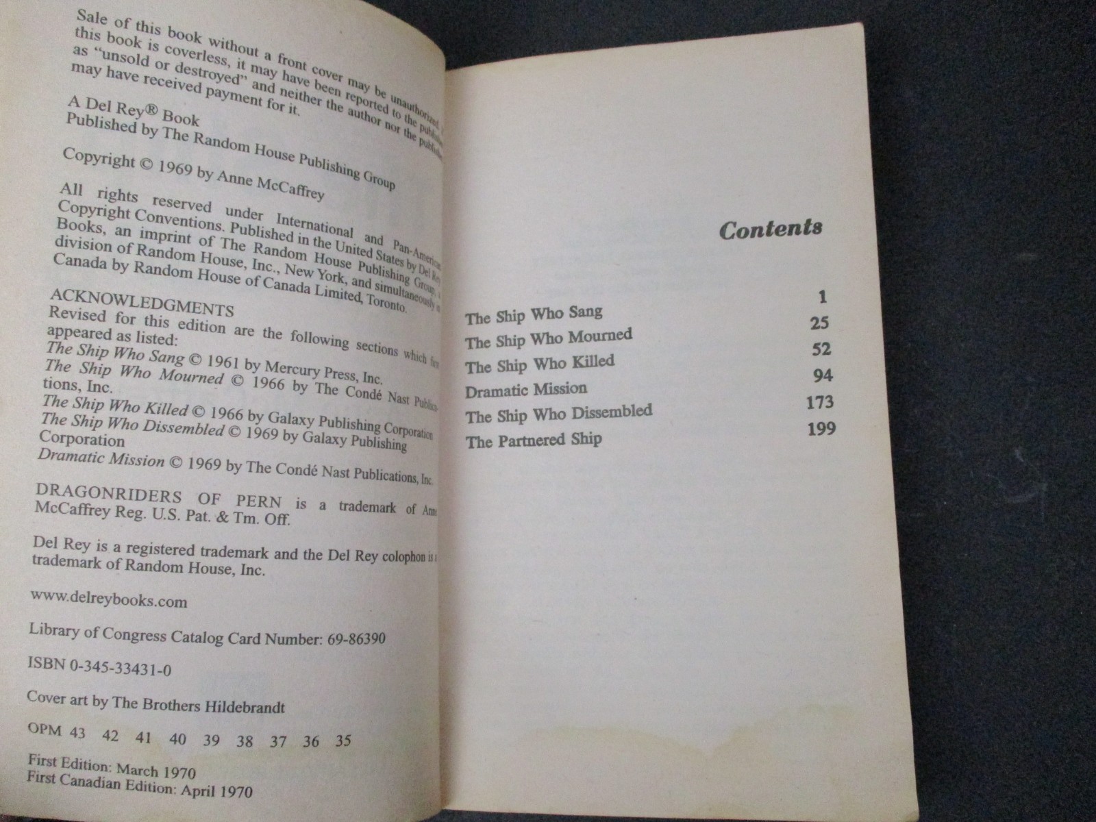THE SHIP WHO SANG by Anne McCaffrey Ballantine Books 1st Print 1970 PB SCI-FI