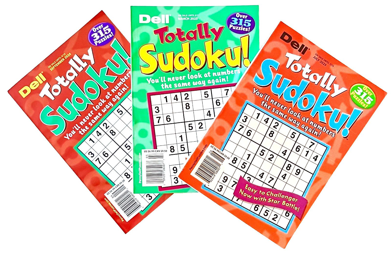 NEW Lot 3 Penny Press Dell Sudoku Totally Puzzle Books Easy to Challenger