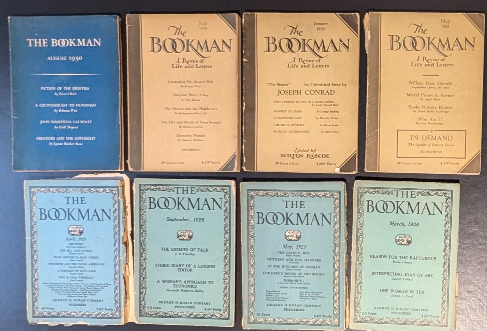 The Bookman Literacy Magazine Lot of 8 – 1921, 1923, 1926, 1928, 1930