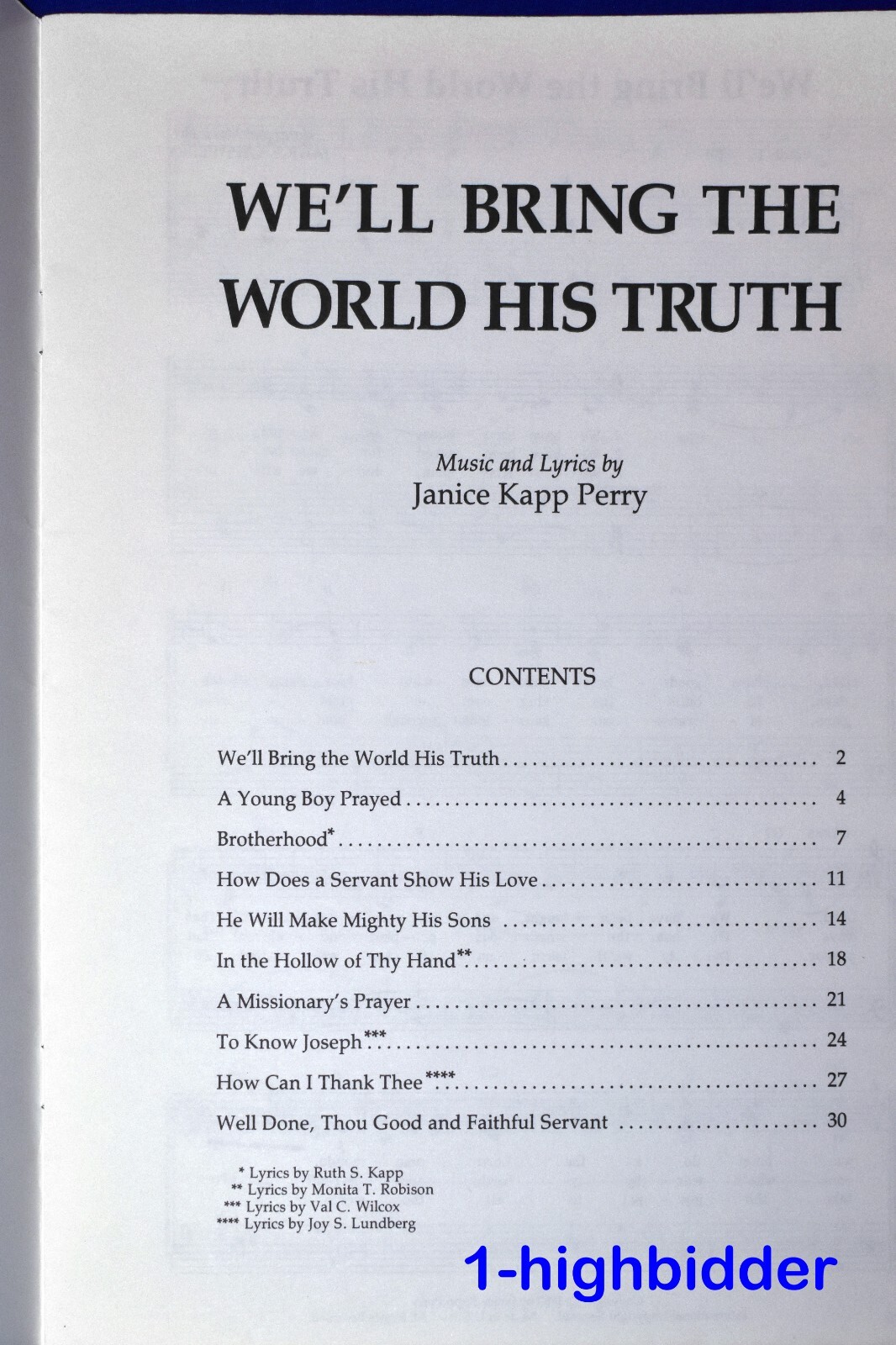 We’ll Bring the World His Truth Missionary Songs Janice Kapp Perry Piano Vocal