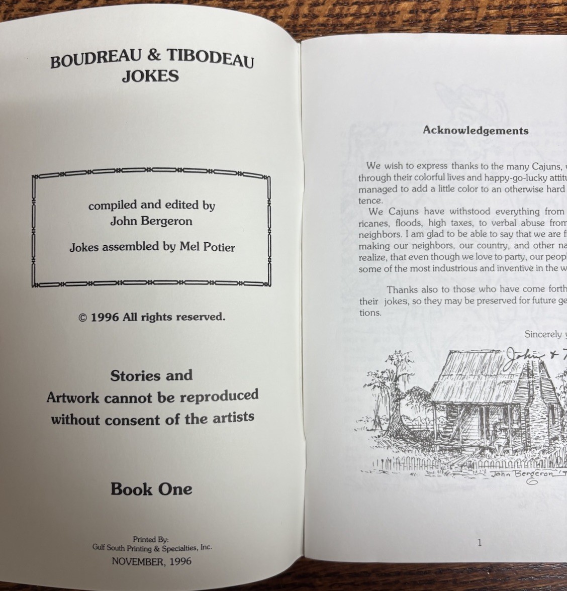 Original Boudreau Tibodeau Jokes South Louisiana Book One Cajun Folklore PB