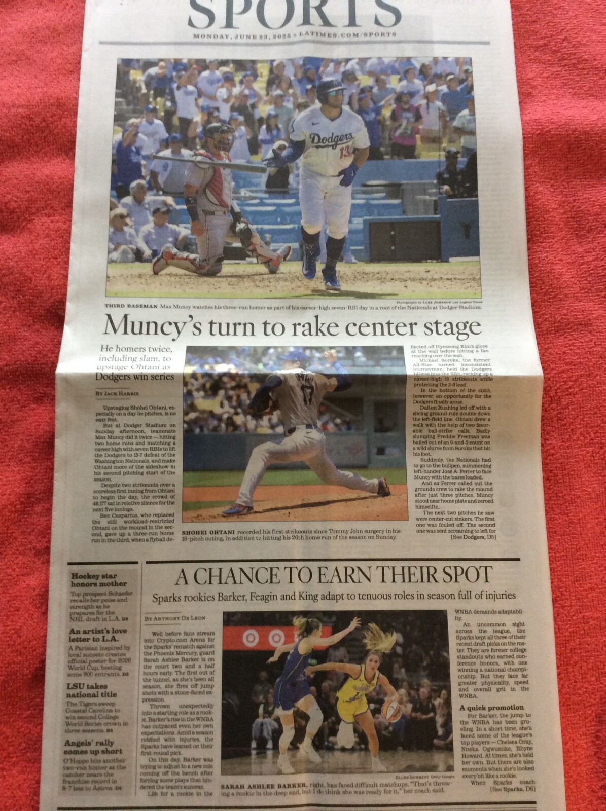 LA TIMES SPORTS SECTION JUNE 23 2025 DODGERS MAX MUNCY SHOHEI OHTANI