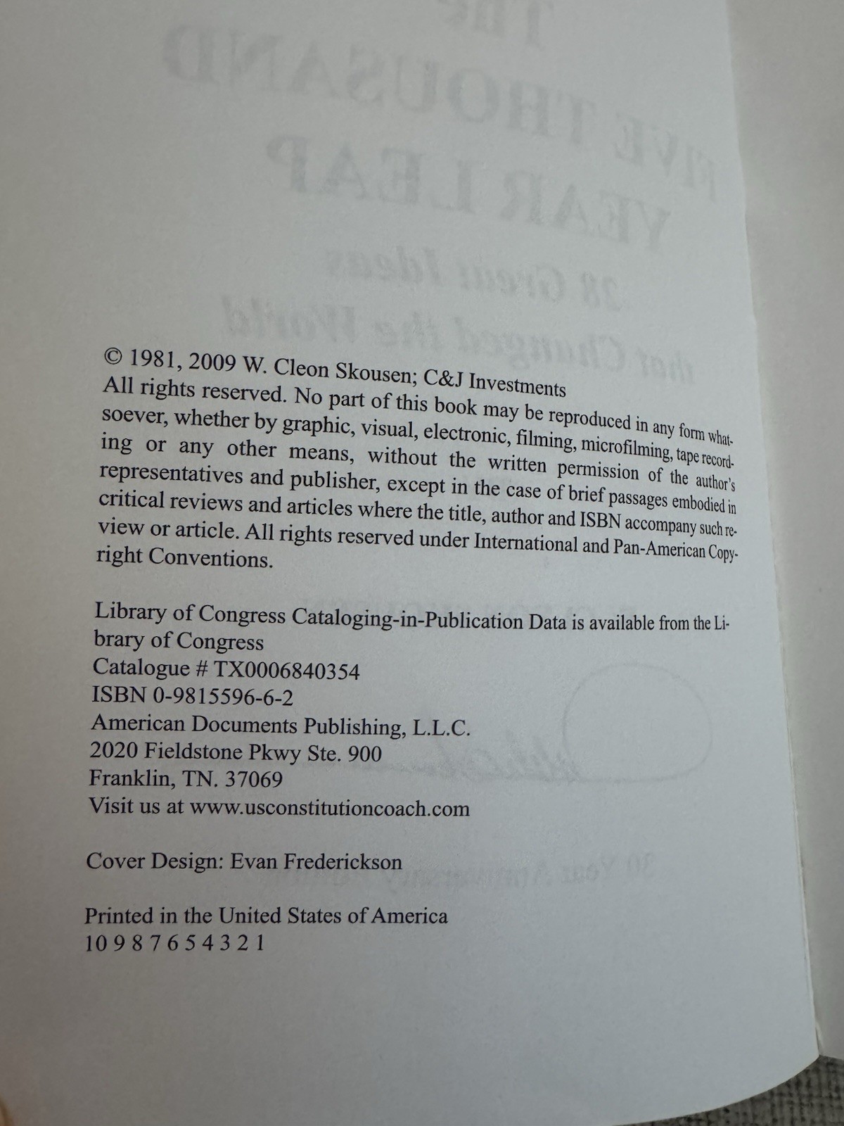 Five Thousand Year Leap W Cleon Skousen 30th Anniversary PB 2009