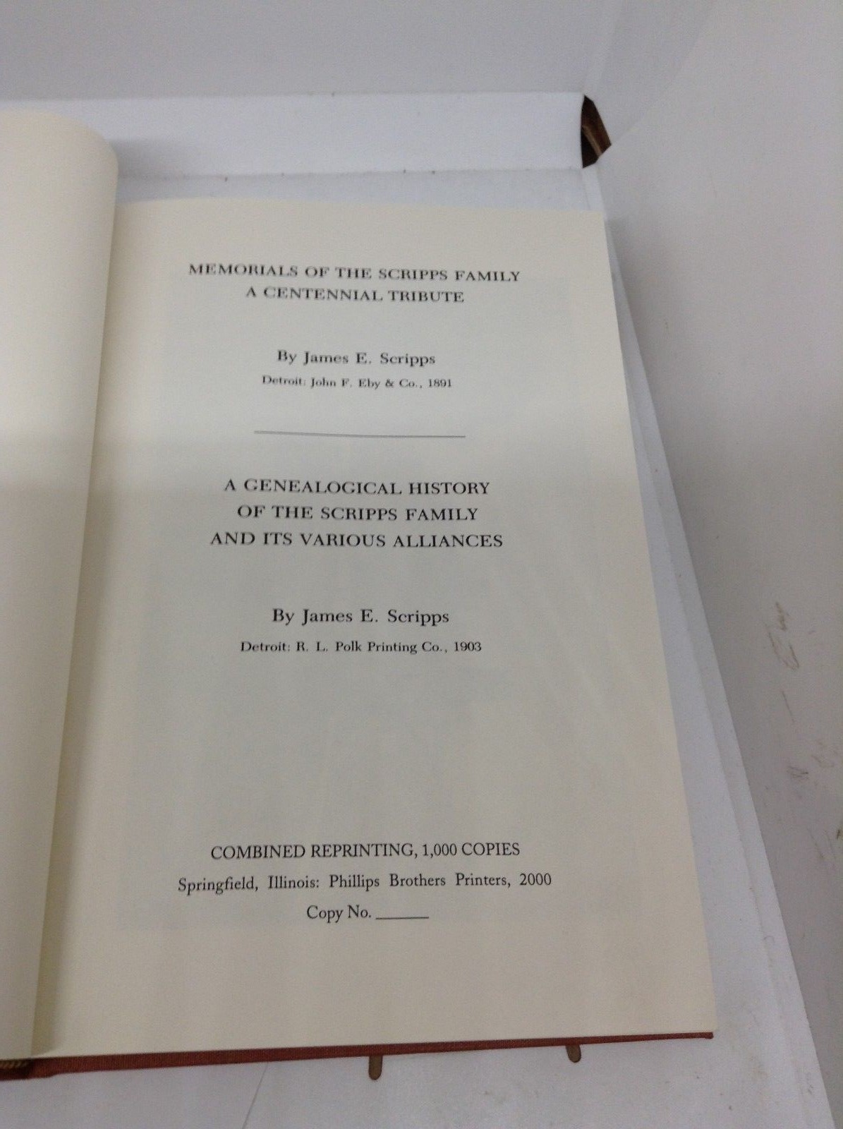 Memorials of the Scripps Family; a Centennial Tribute Hardback Book Cincinnati