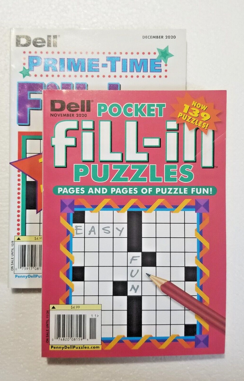 Fill-In Puzzle Books DELL Prime Time & Pocket 139 + 135 Puzzles NEW 2 Books
