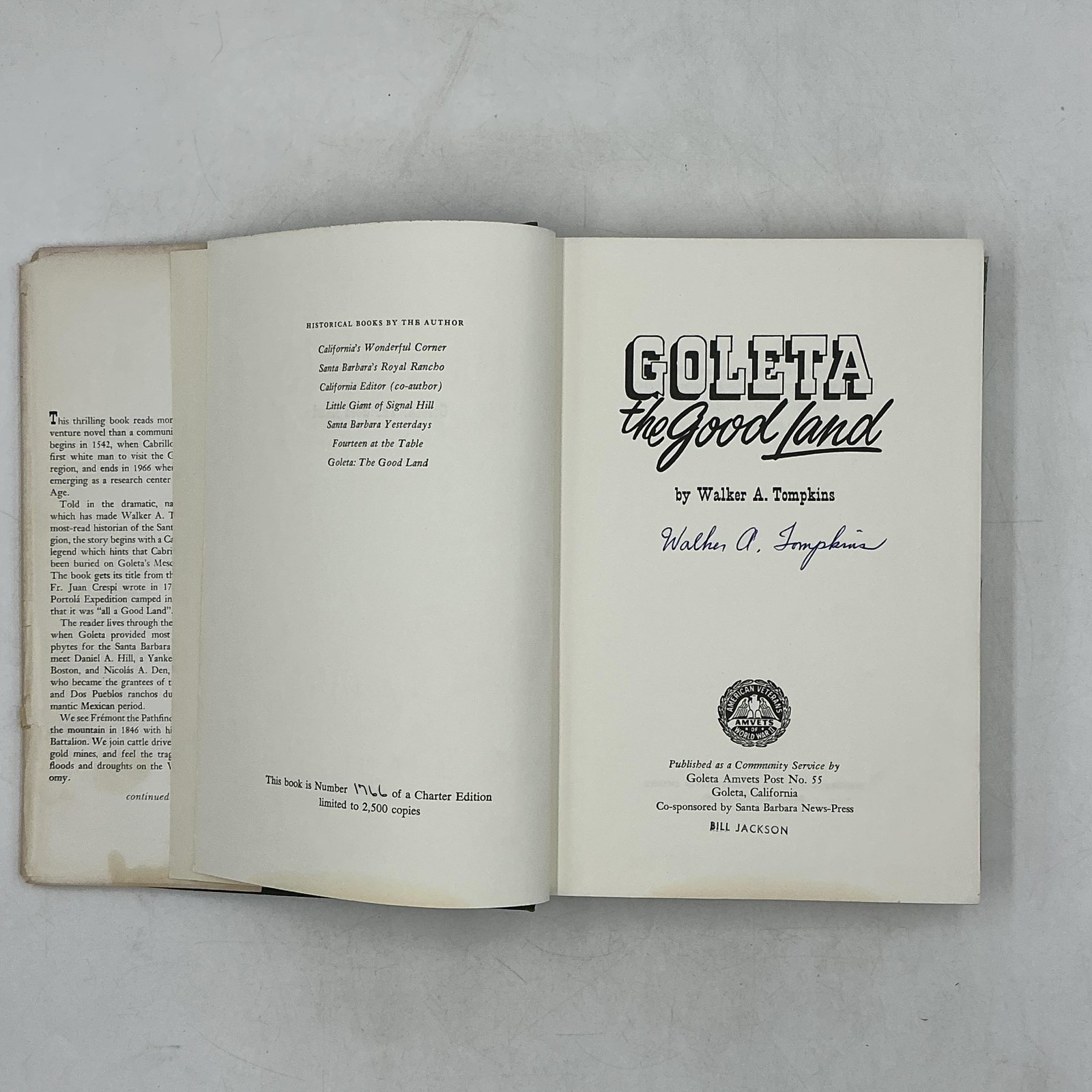 Goleta The Good Land Walker A. Tompkins 1966 HC 1st print SIGNED