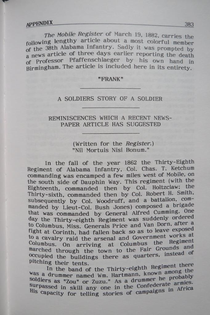 SOUTHERNERS AT WAR – THE 38th ALABAMA INFANTRY VOLUNTEERS – DJ IN BRODART COVER