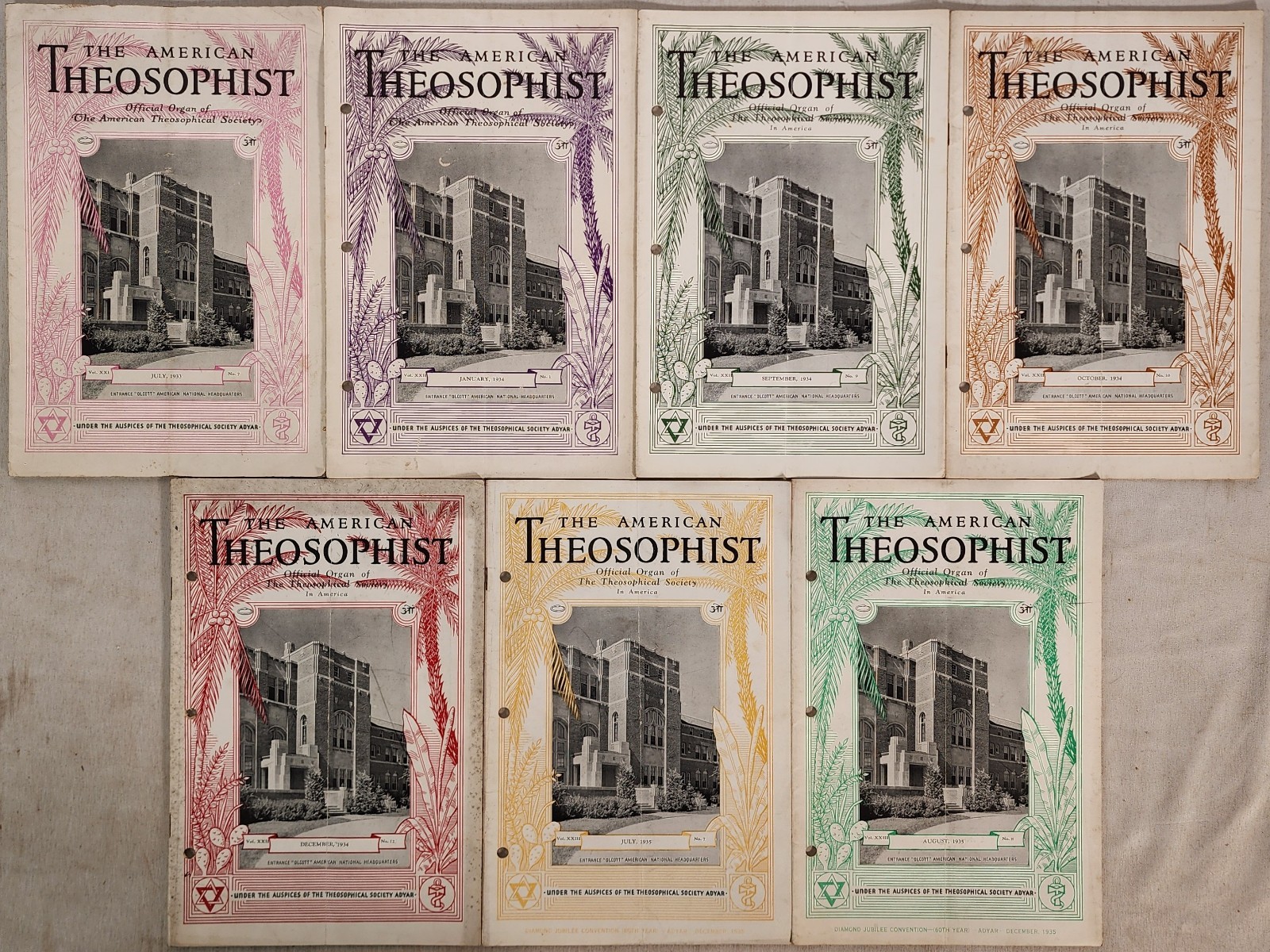 The American Theosophist Journal of Occultism 1933 – 1935 – Lot of 7 Issues