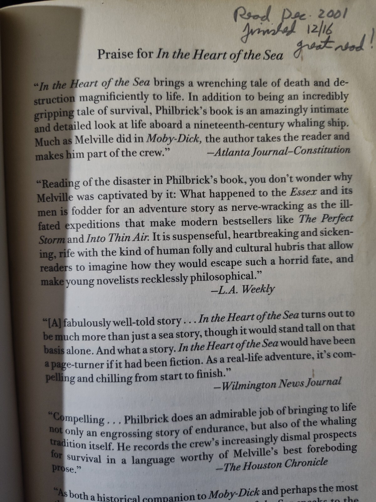 In the Heart of the Sea : The Tragedy of the Whaleship Essex by Nathaniel…