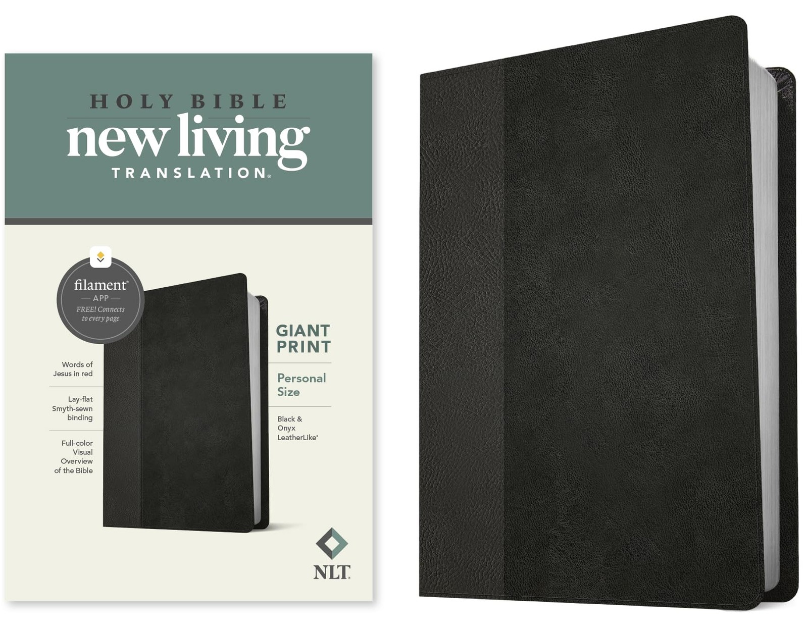 NLT Personal Size Giant Print Bible, Filament Enabled (LeatherLike, Black/On…