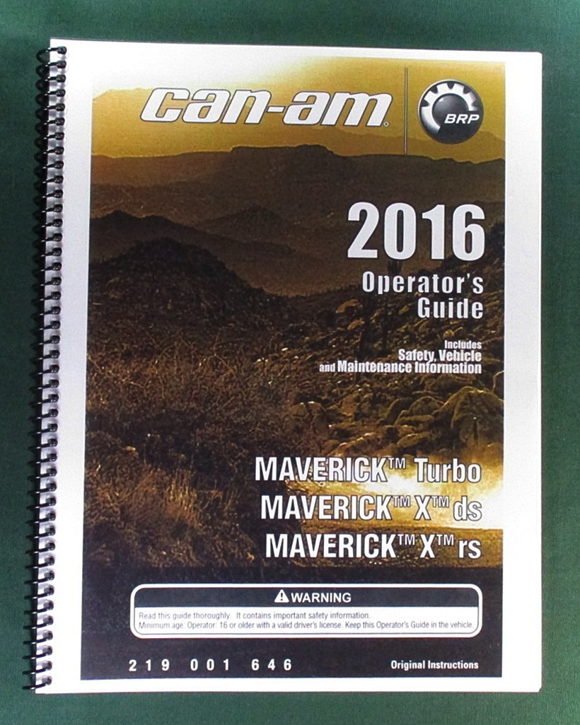 2016 Can-Am Maverick X RS 1000R Owner’s Manual: 164 Pages & Clear Covers!