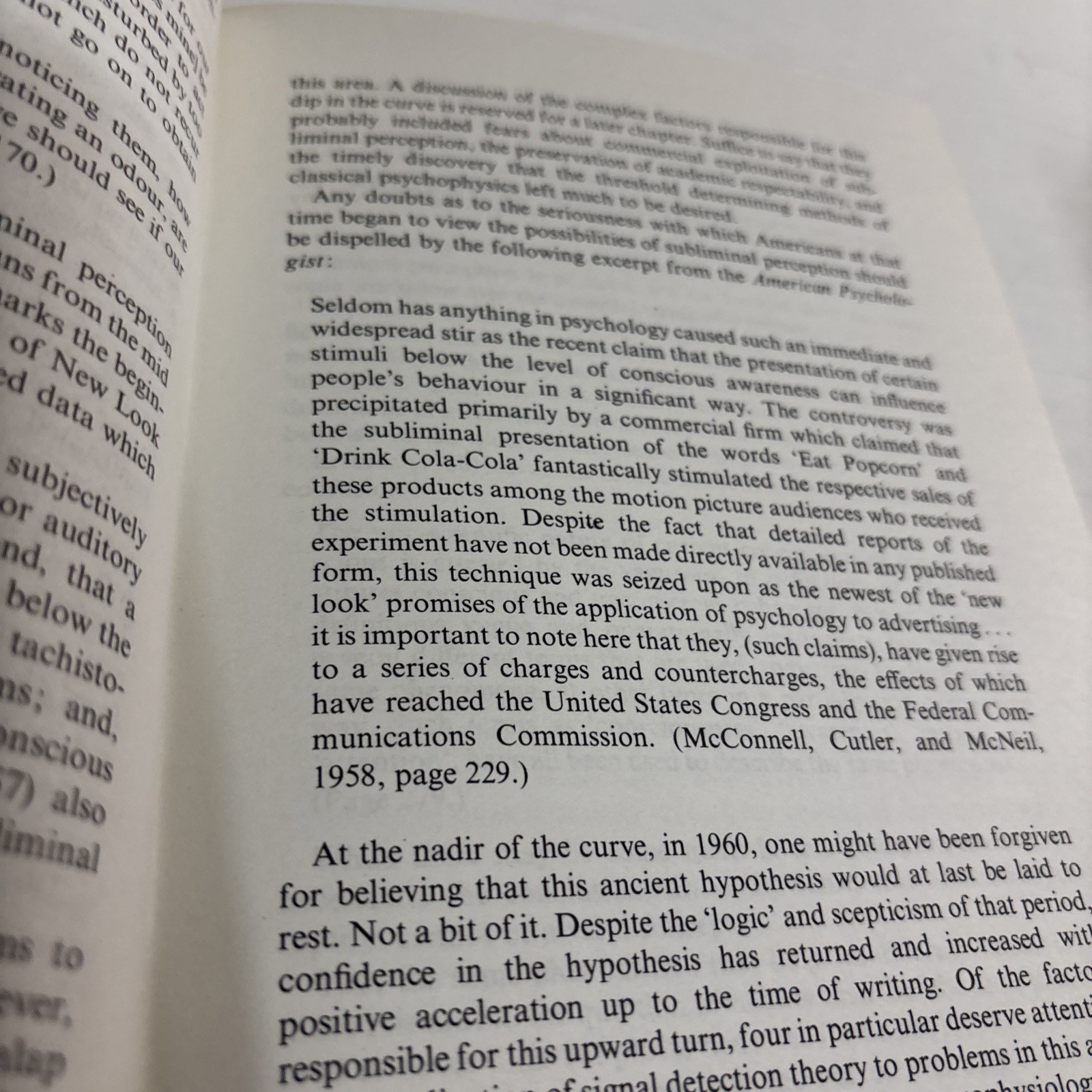 Subliminal Perception: The Nature of a Controversy by N F Dixon 1971 McGraw – Hi