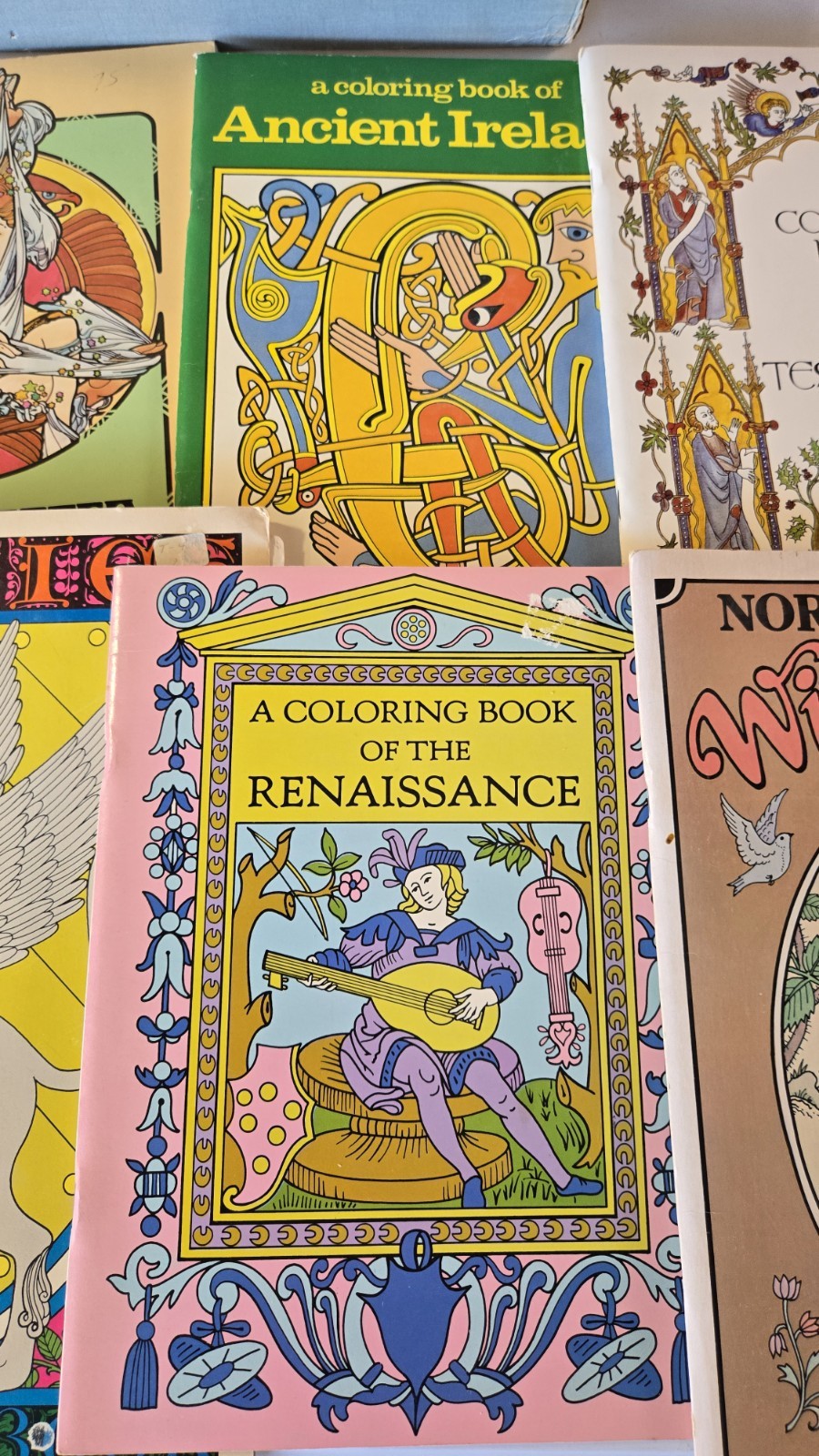 Collection of Vintage Paper Coloring Books Primarily From Bellerophon Books. Lot