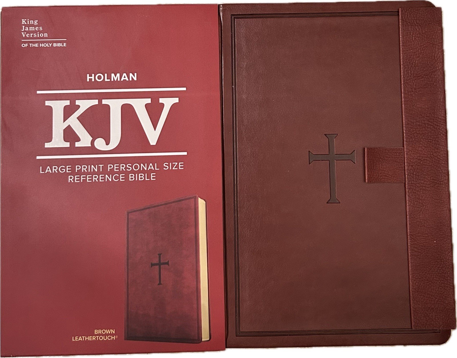 KJV MAGNETIC CLOSURE LARGE PRINT 11.25pt Personal Size Bible Brown Leathersoft
