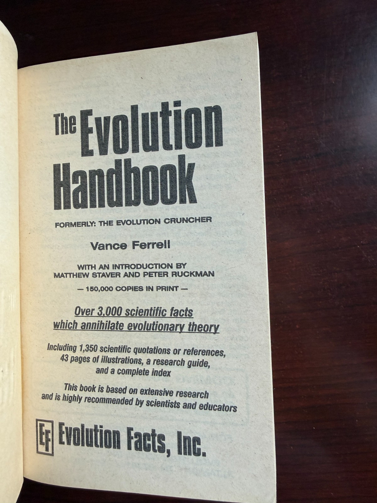 The Evolution Handbook by Vance Ferrell Creation PB 2005 Enlarged 2nd Edition VG