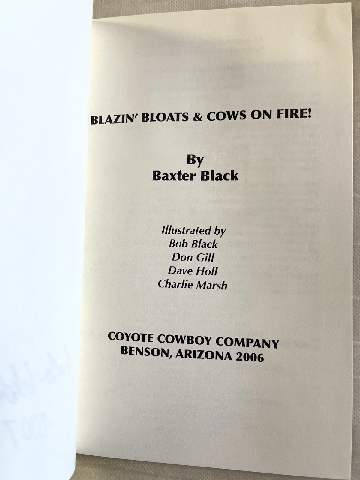 Baxter Black Autographed Book, BLAZN’ BLOATS & COWS ON FIRE! 2006 HB