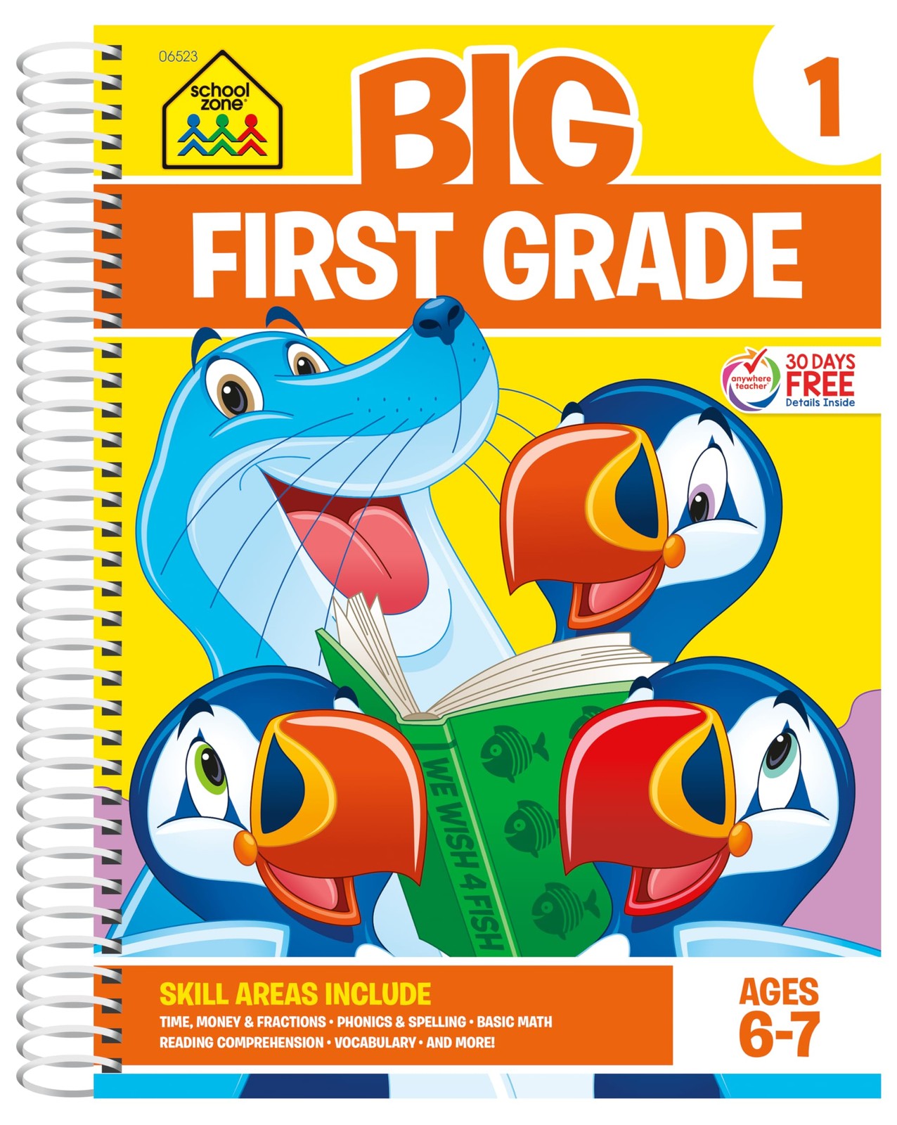 School Zone Big First Grade Workbook: 320 Spiral-Bound Pages, 1st Grade, Readin,