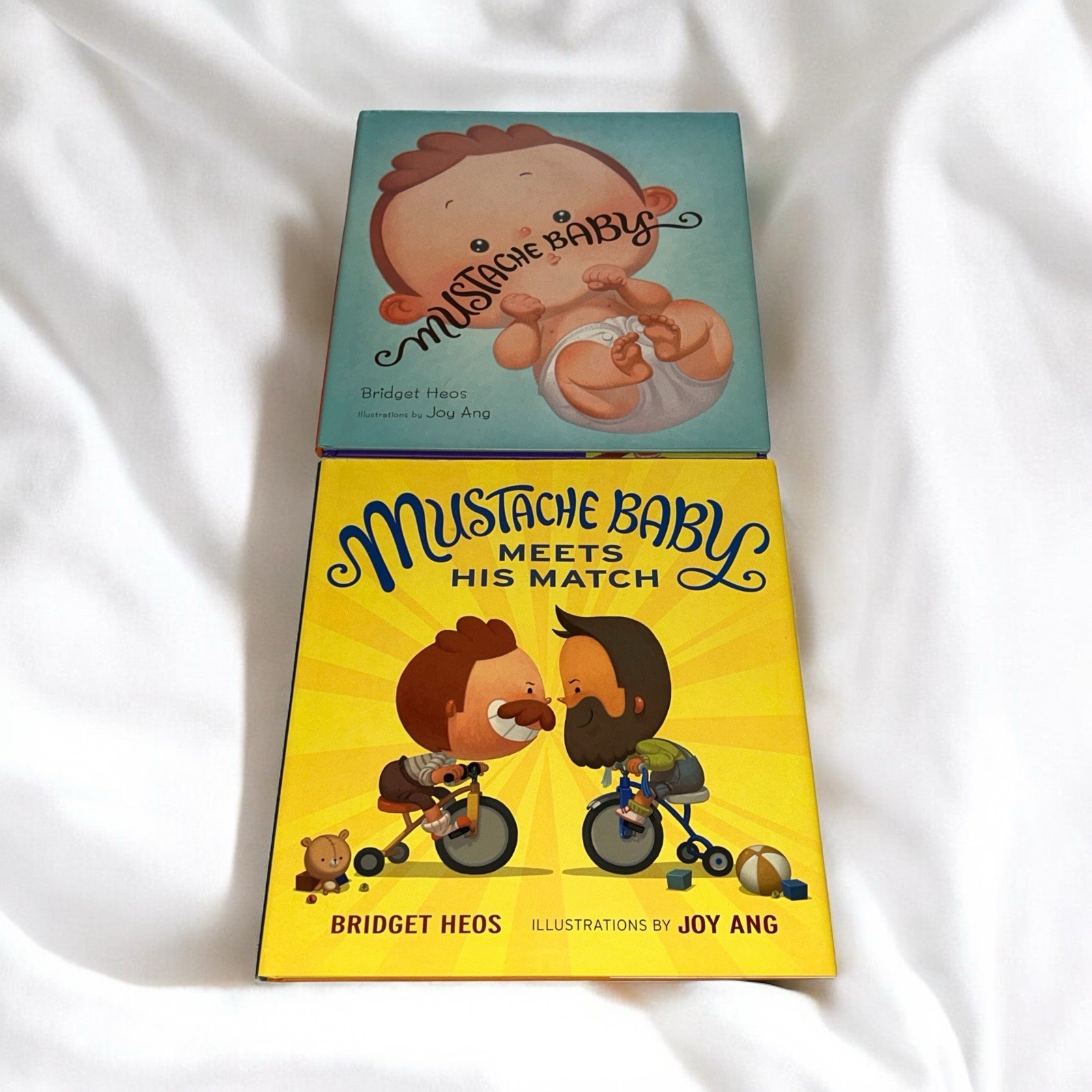 Set of 2 Mustache Baby Books Bridget Heos Joy Ang Meets His Match HC DJ