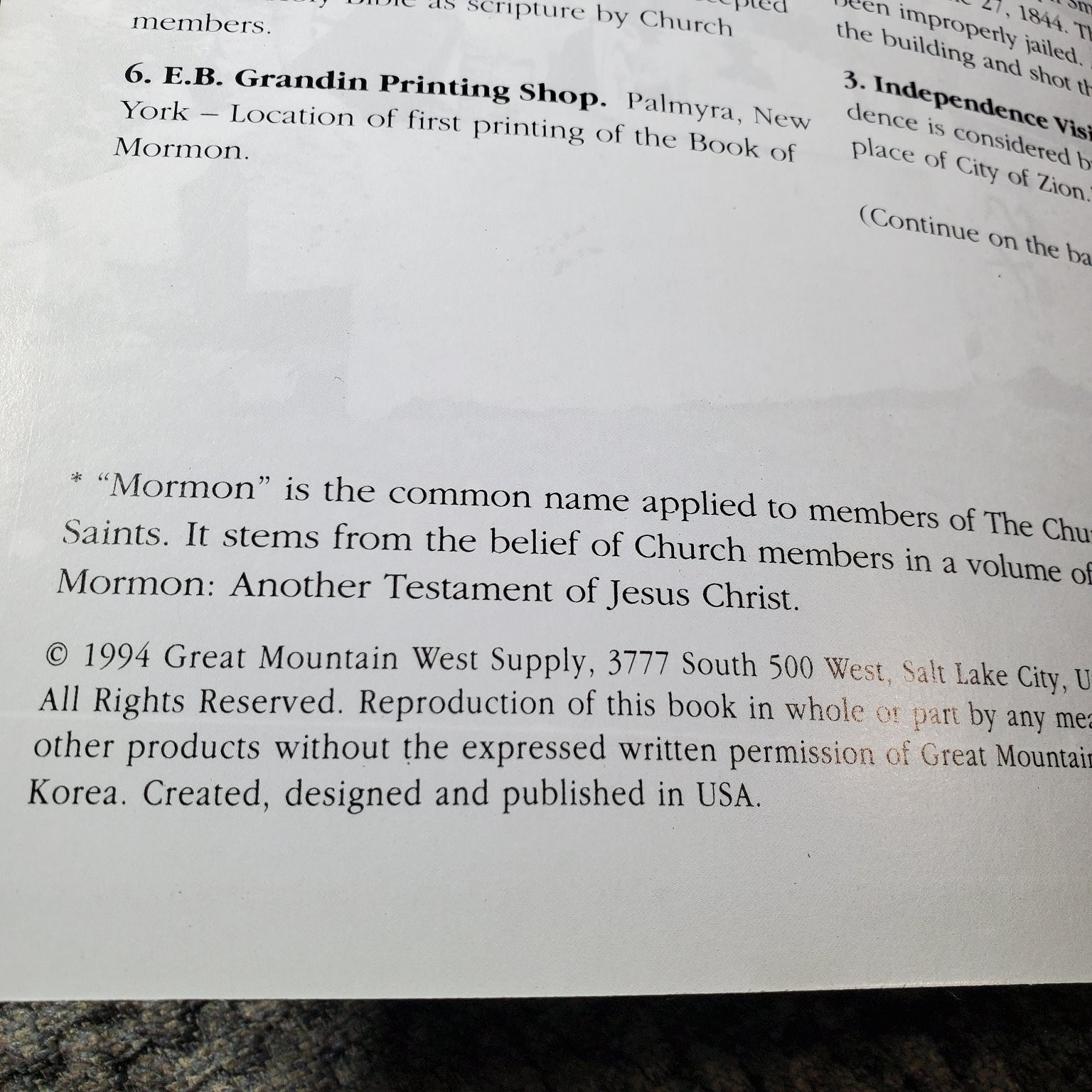 Utah and the Mormons 1994 Great Mountain West Supply History Religion Booklet
