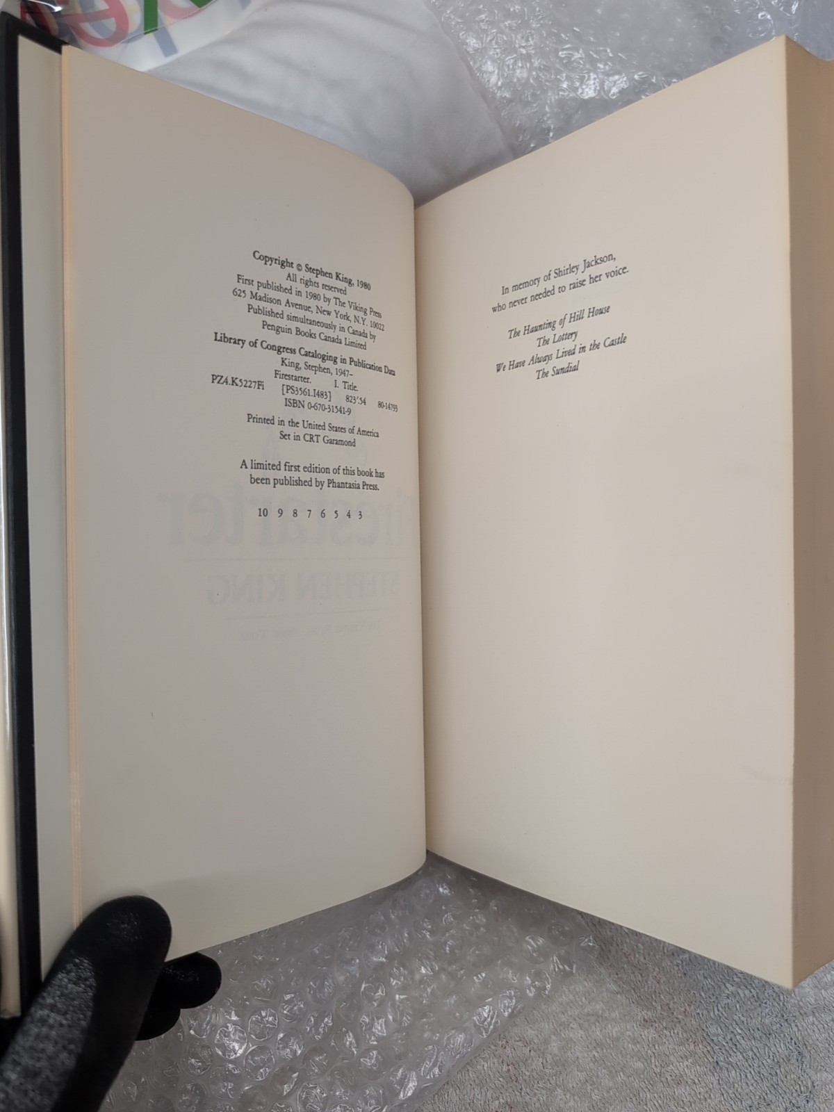 FIRESTARTER by Stephen King (1980) 1st Edition/3rd Printing + Custom Mylar!!!