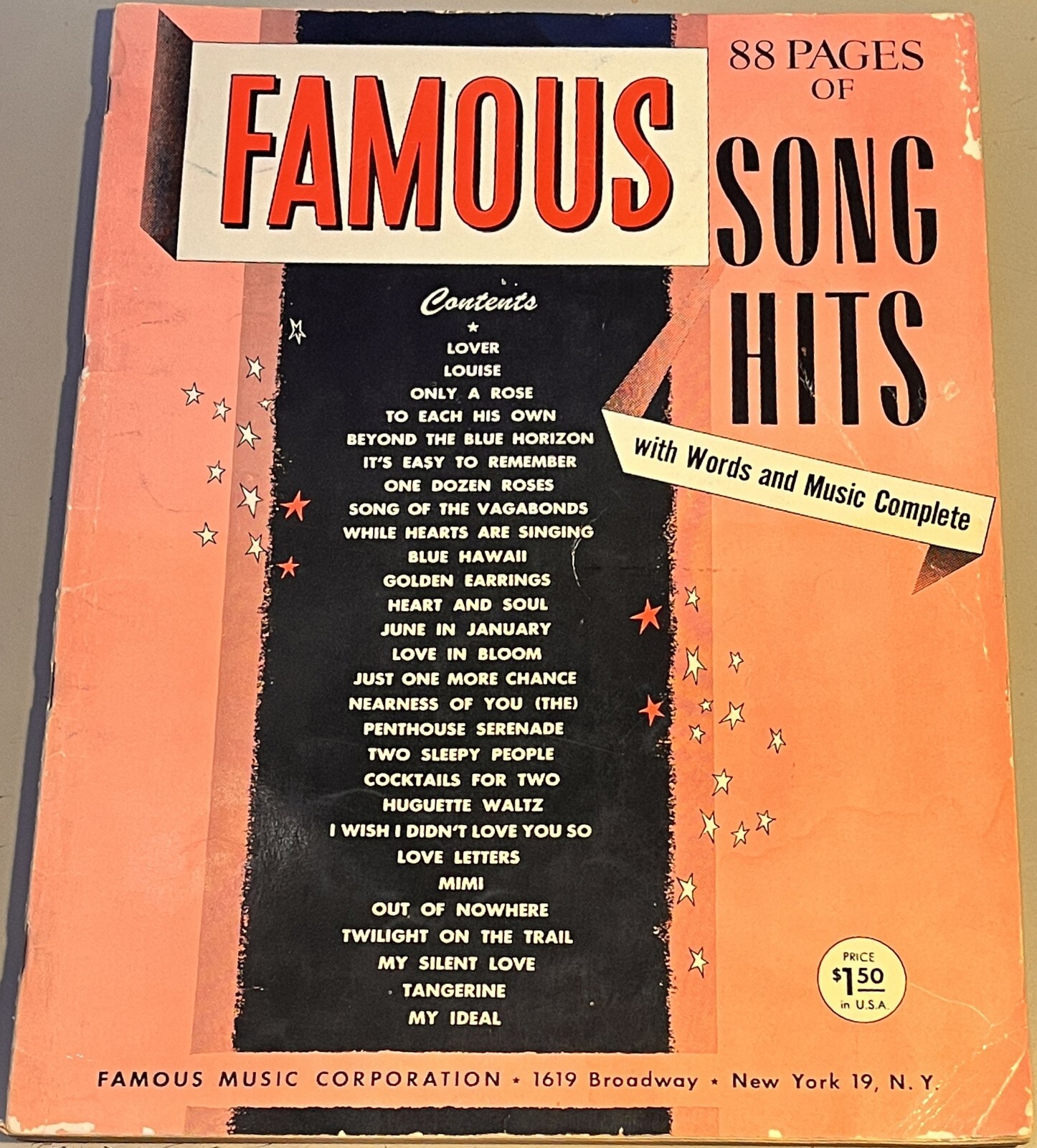 FAMOUS – 88 Pages of Song Hits 1954 Songbook – Famous Music Corp.