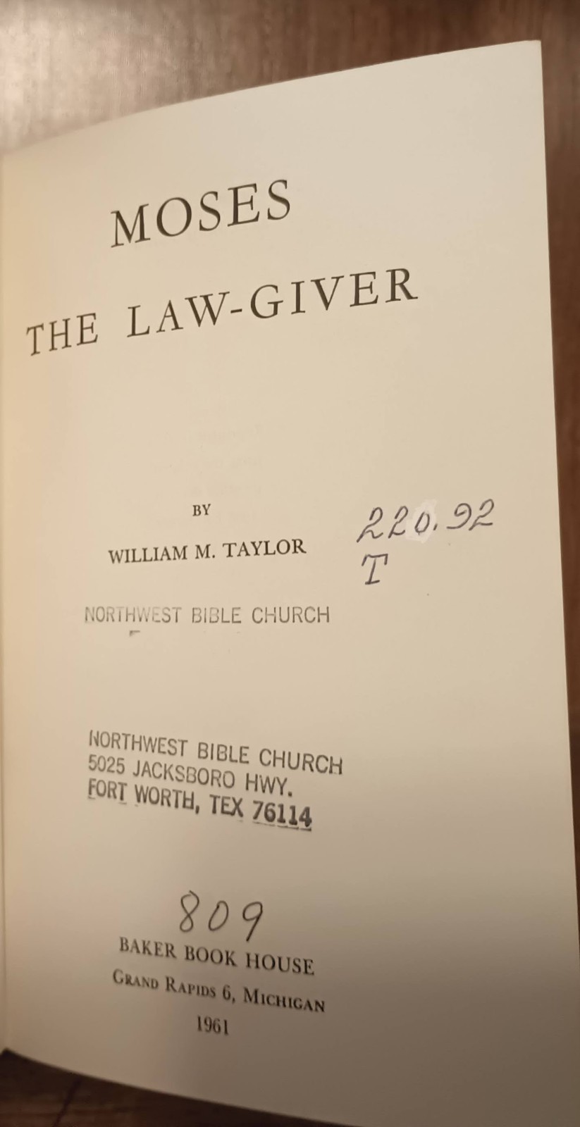 Moses the Law-Giver William M. Taylor Baker Book House 1961 Reprint Biblical Stu