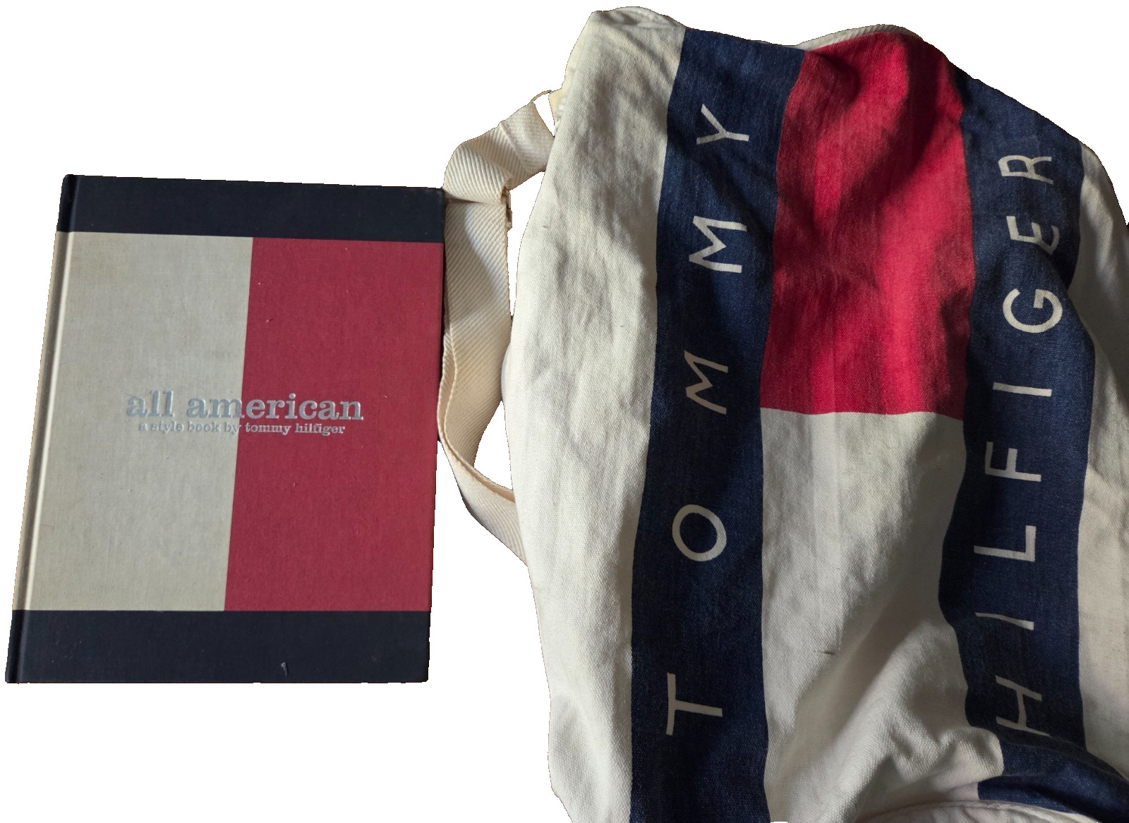Signed vintage Tommy Hilfiger BAG + signed BOOK: All American (1st, 1997) style