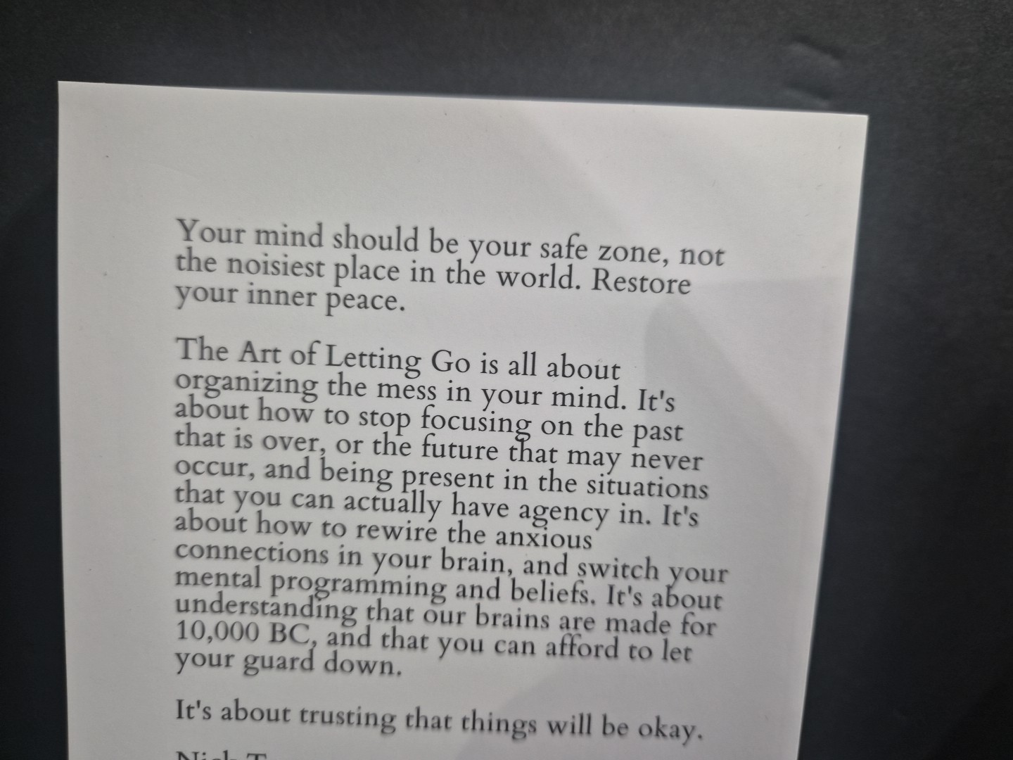 The ART OF LETTING GO By Nick Trenton Paperback Book New