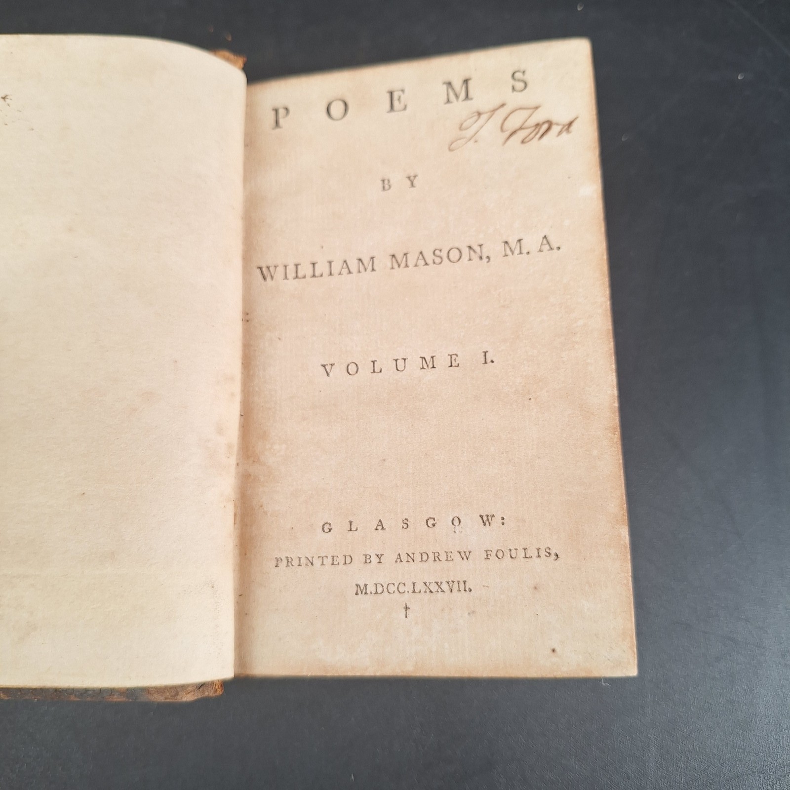 1777 Vol. 1 Poems by William Mason Scarce Pocket Sized