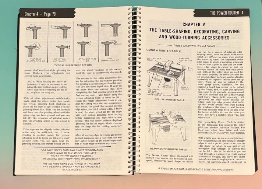 SEARS Power Tool Know How ROUTER Spiral Craftsman Handbook 9-2949–1985