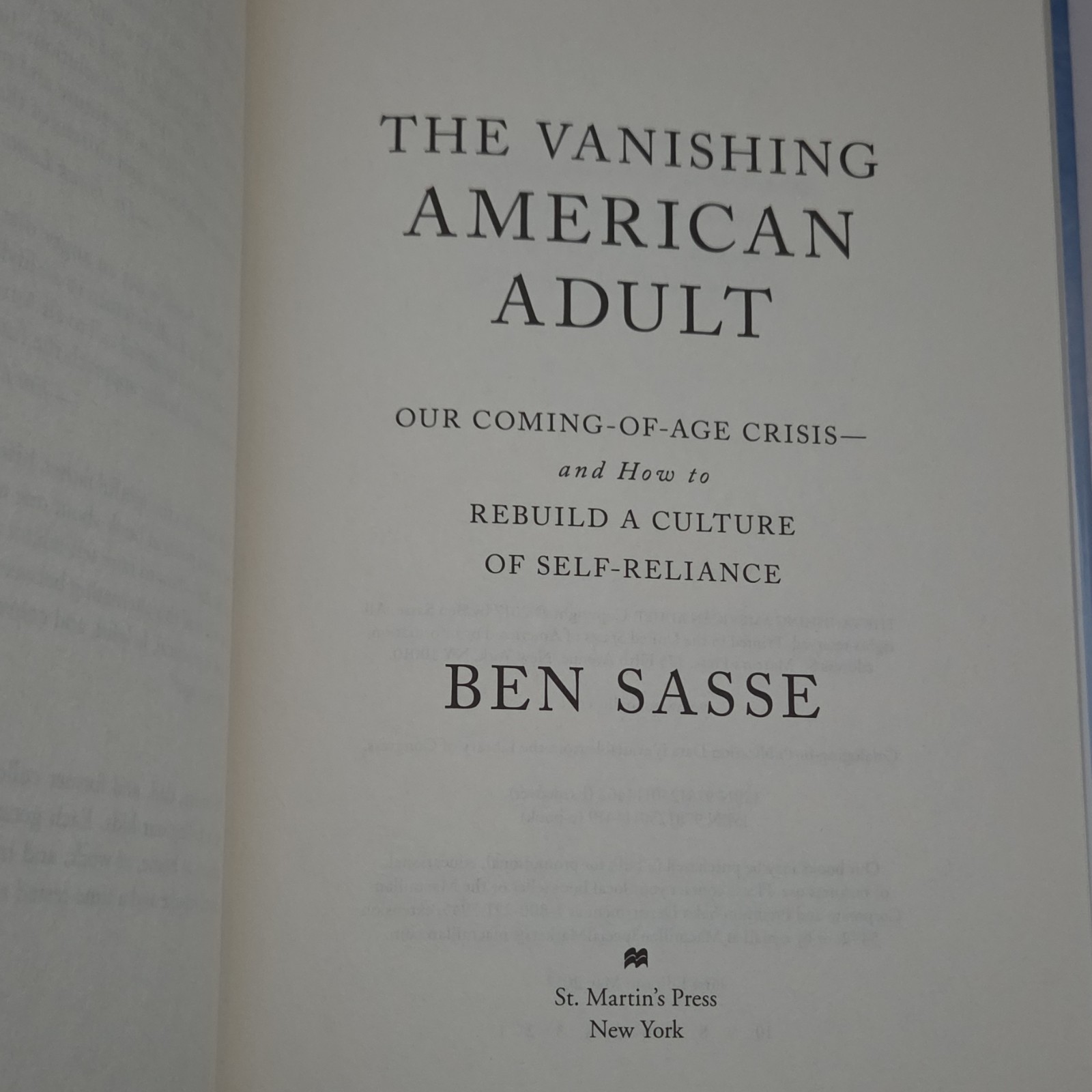 Vanishing American Adult Ben Sasse Hardcover St. Martin’s Press 2017 Politics